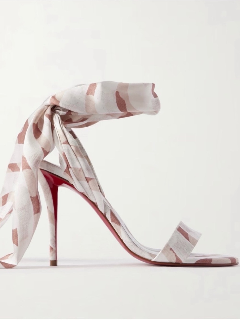 Christian Louboutin Pink & White Patterned Tie-Ankle Stiletto